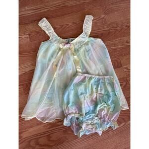 Vintage Pastel Baby Doll Set Sheer Cottagecore Fairycore Two Piece Small